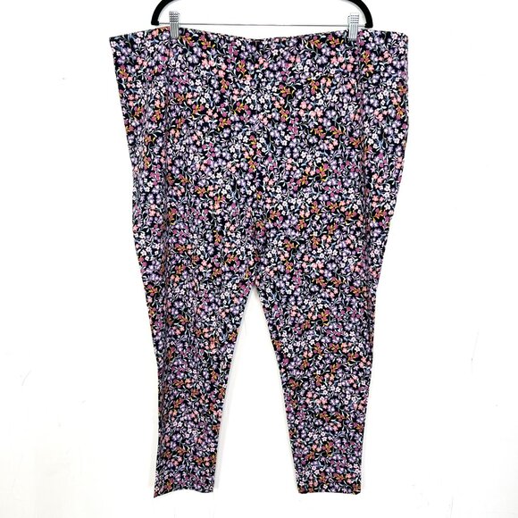 Terra & Sky Leggings Black Purple Floral 4X 28W-30W - Picture 1 of 3